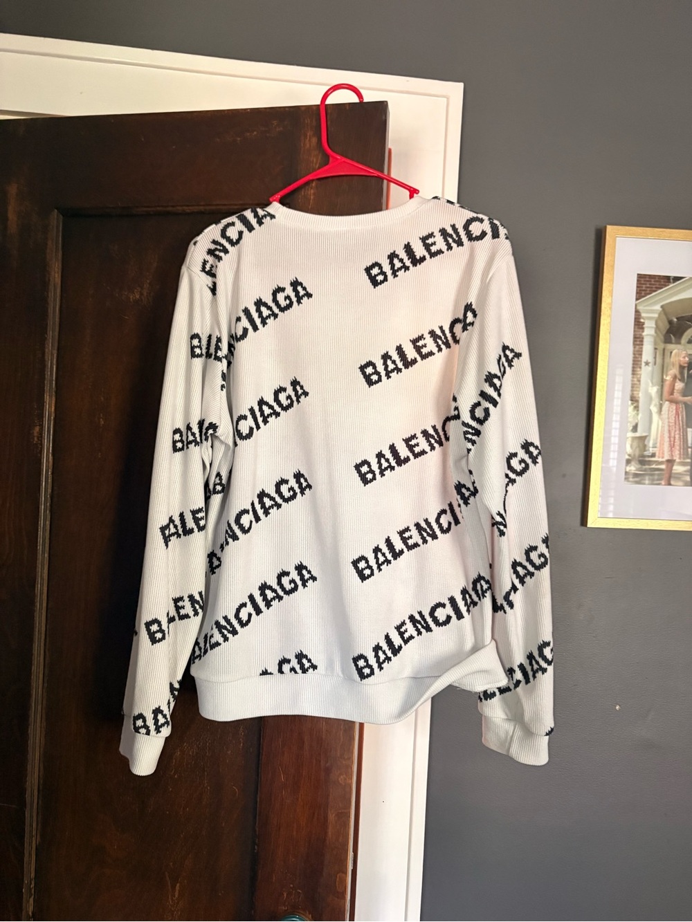 Balenciaga White Crewneck Sweater with Black Logo Print - Picture 2 of 2